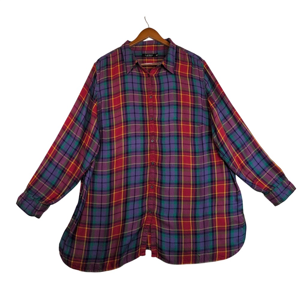 Lauren Ralph Lauren Wmns 3XL Plaid Viscose Button Down Shirt Red Purple Fall